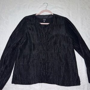Eileen Fisher Top Women's Small Black Knot Button Silk Linen Oriental Style